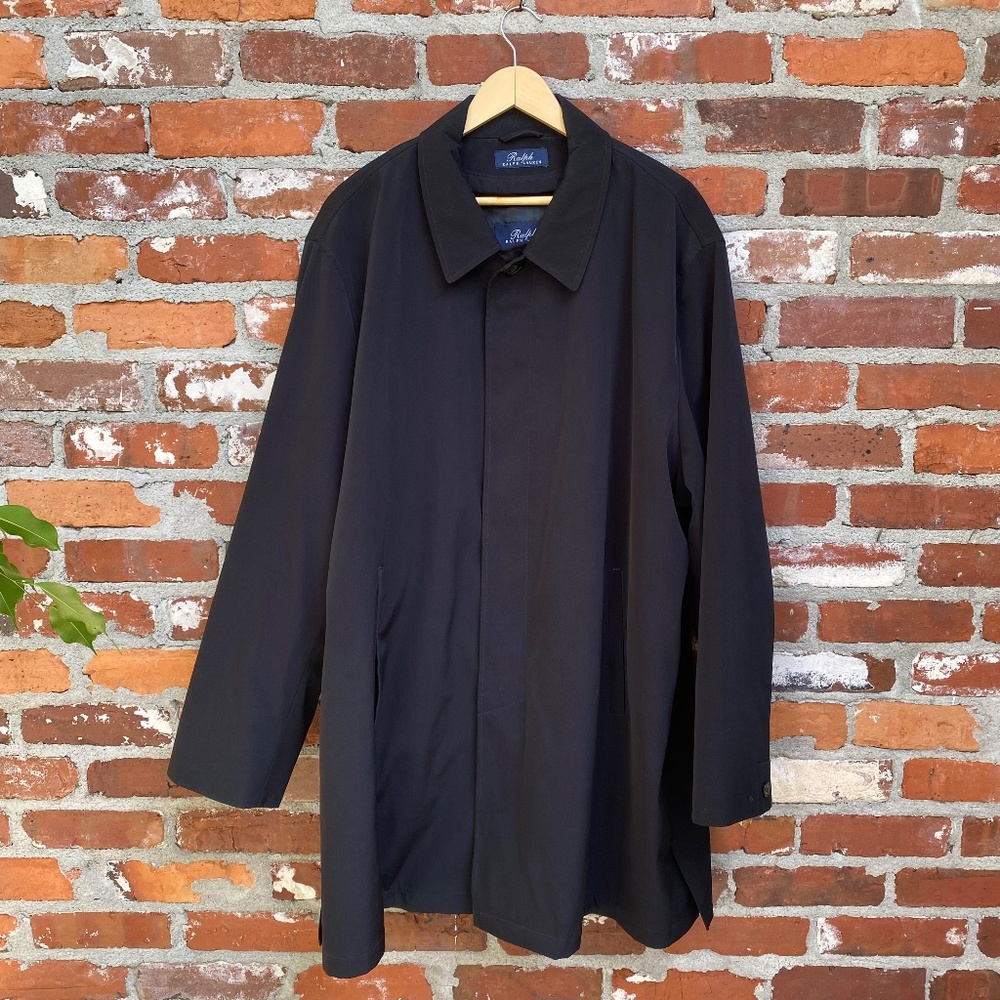 Ralph Lauren Black Raincoat 54R Big Tall Trench Coat Removable Liner - Picture 3 of 12